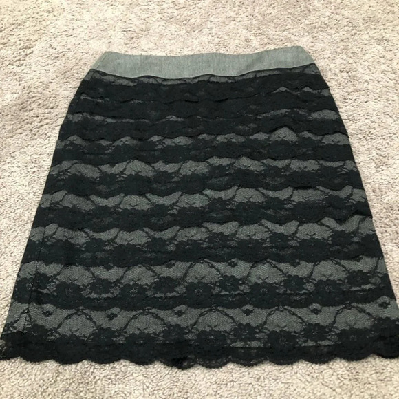 Sharagano grey with black lace tiered skirt Size 6 - Picture 2 of 7